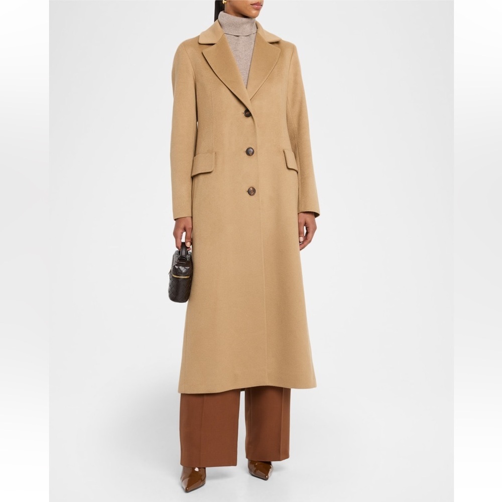 💫 FLEURETTE Mia Brown Camel Cashmere Classic Luxury Long Maxi Coat Trench Size 6 - Picture 5 of 12